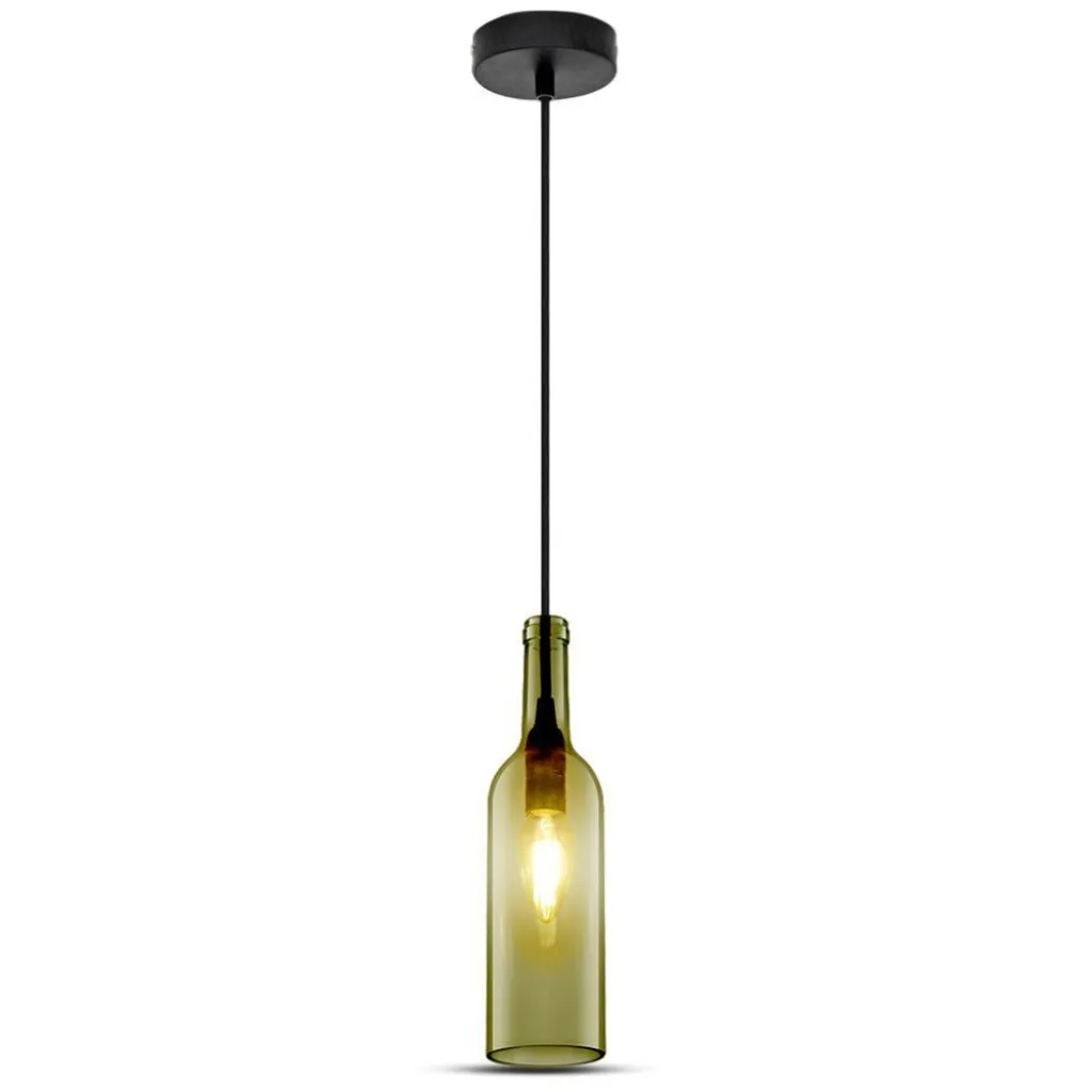 Lampadario LED a Bottiglia in Vetro con Portalampada E14 Max 60W 72x115cm Colore Grigio, vista frontale