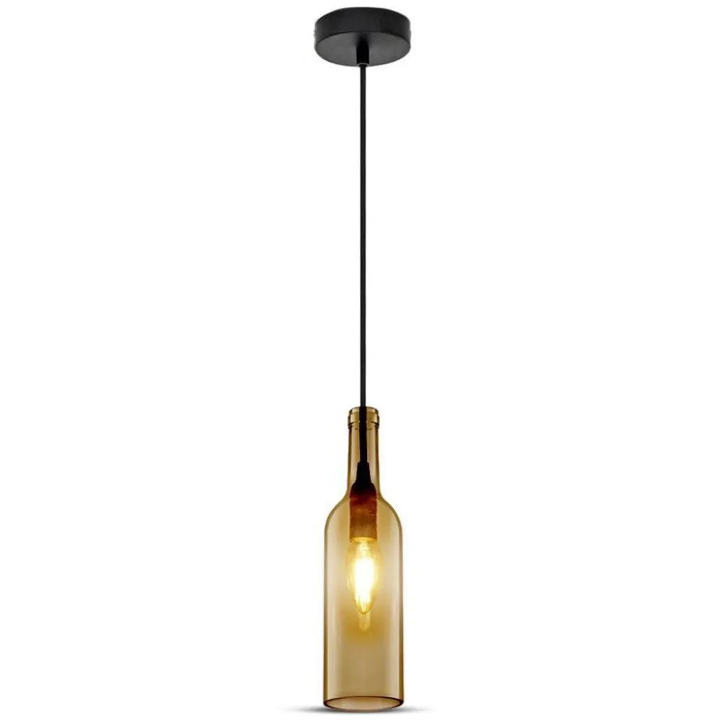Lampadario LED a Bottiglia in Vetro con Portalampada E14 Max 60W 72x115cm Colore Marrone, vista frontale