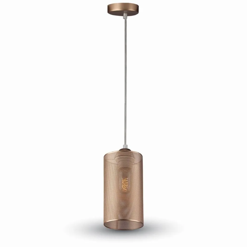 Lampadario LED a Cilindro in Metallo con Portalampada E27 (Max 60W) Colore Oro Champagne, vista frontale