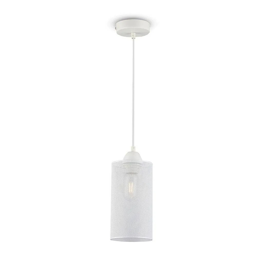 Lampadario LED a Cilindro in Metallo con Portalampada E27 (Max 60W) Colore Bianco Opaco, vista frontale