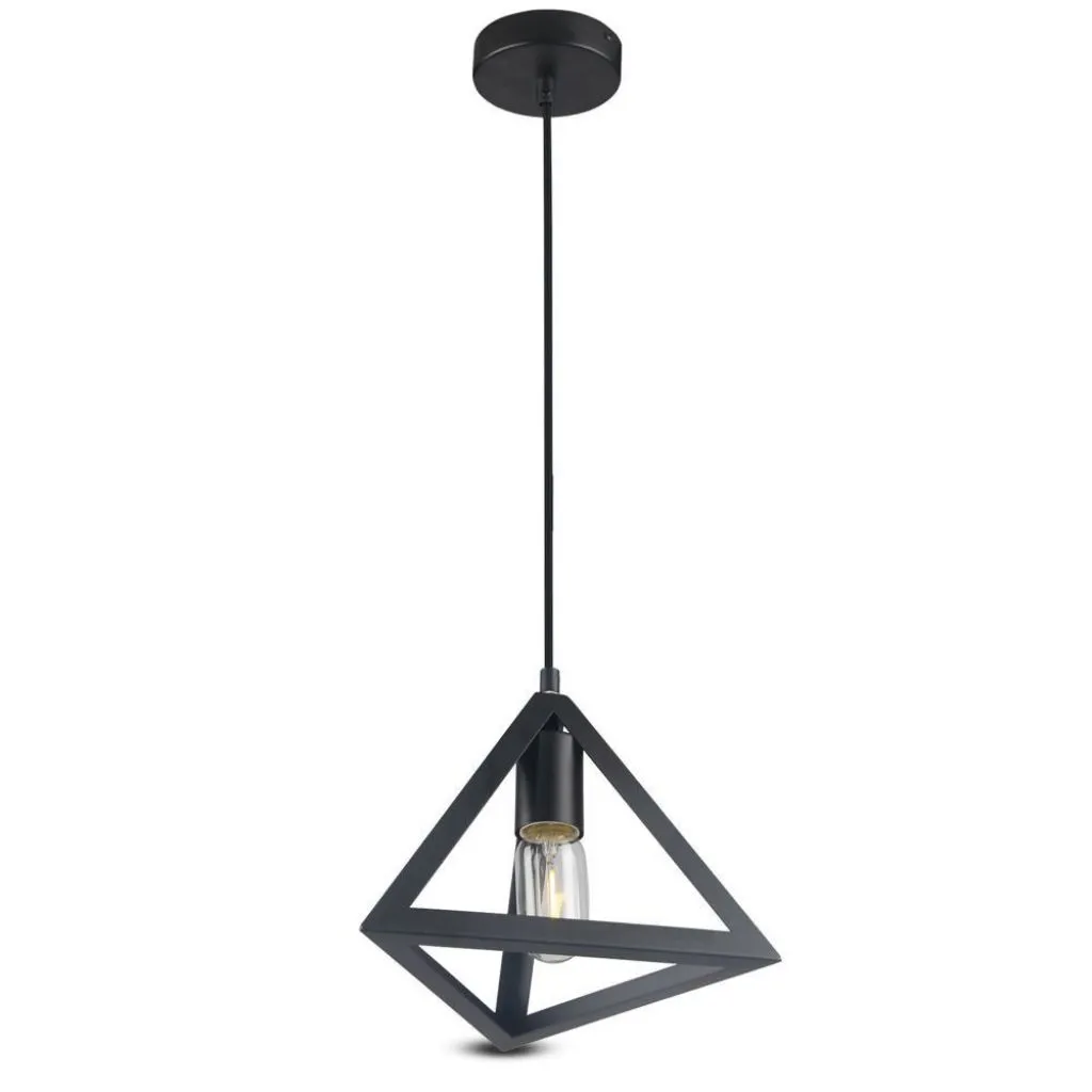 Lampadario LED a Piramide in Metallo con Portalampada E27 (Max 60W) Colore Nero Opaco, vista frontale