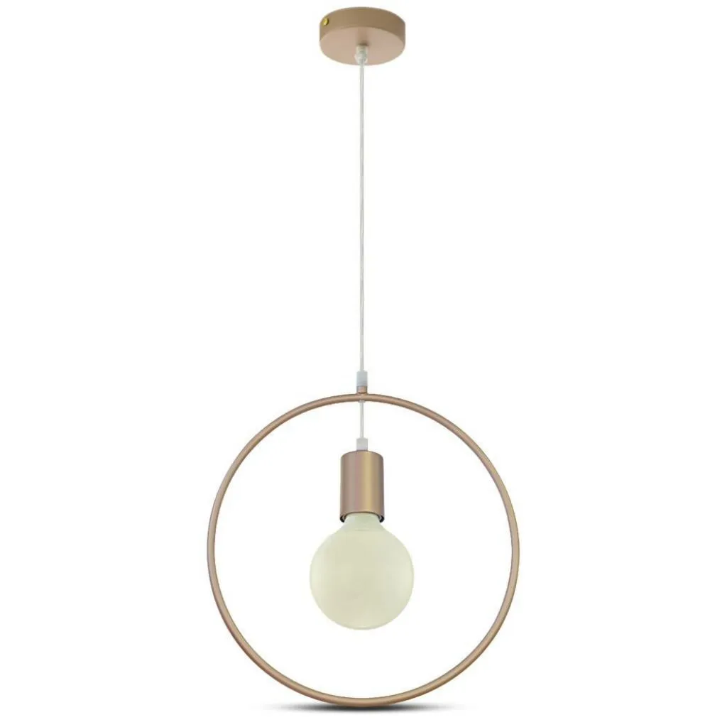 Lampadario LED a Cerchio in Metallo con Portalampada E27 (Max 60W) Colore Oro Champagne, vista frontale