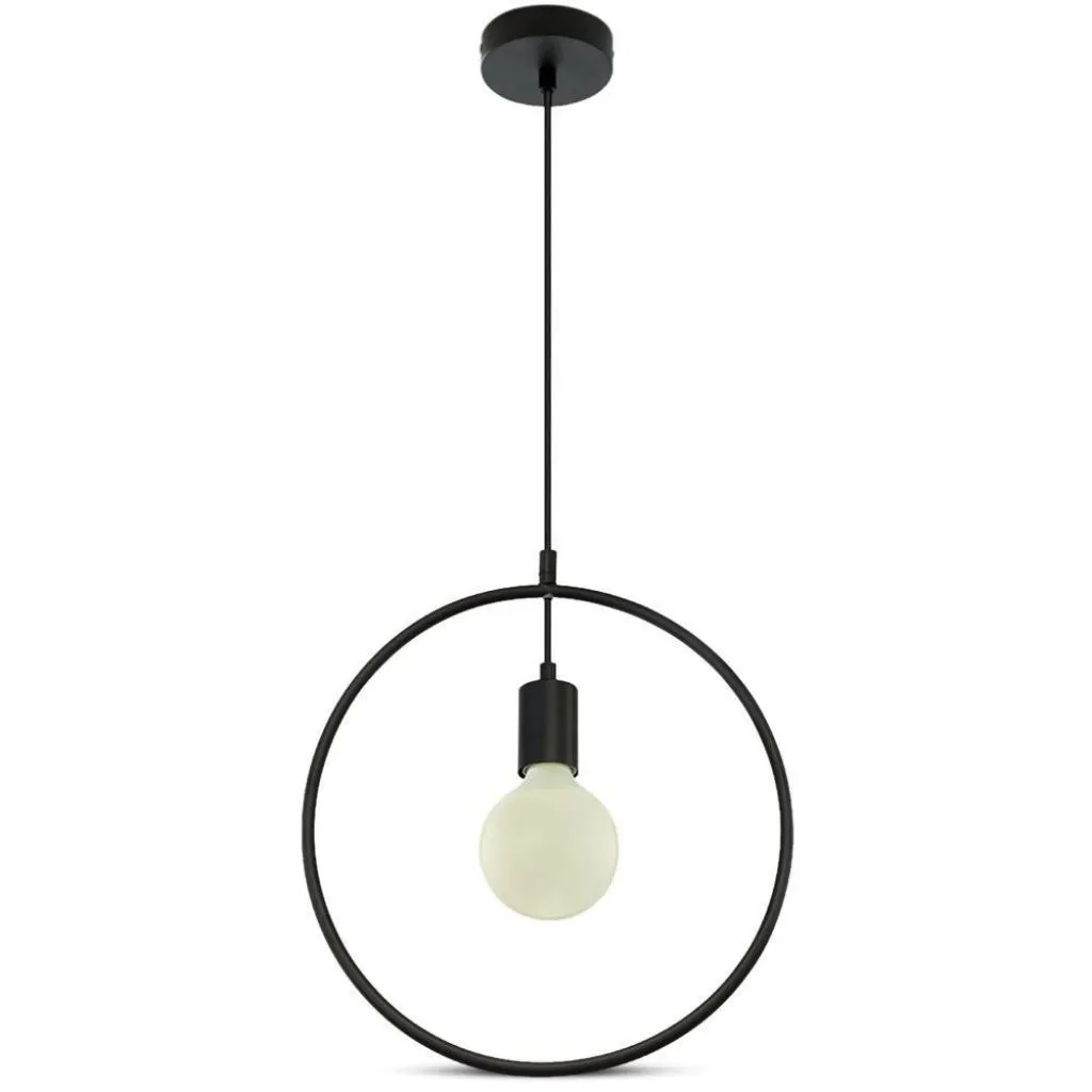 Lampadario LED a Cerchio in Metallo con Portalampada E27 (Max 60W) Colore Nero Opaco, vista frontale