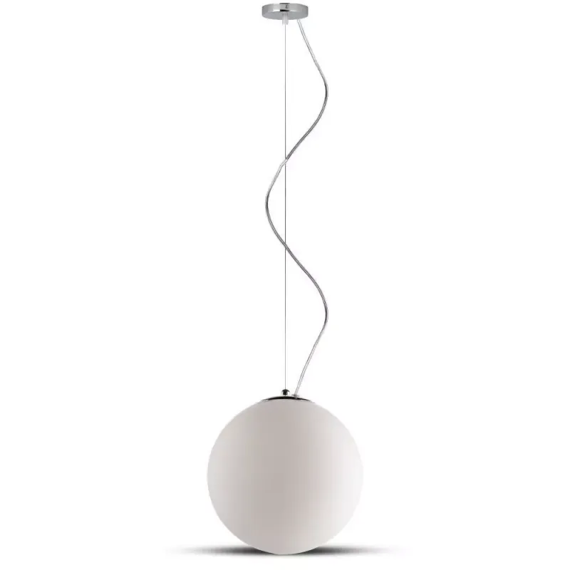 Lampadario LED a Sfera in Metallo e Vetro con Portalampada E27 Max 60W 25x130cm Colore Bianco e Attacco Cromato, vista frontale