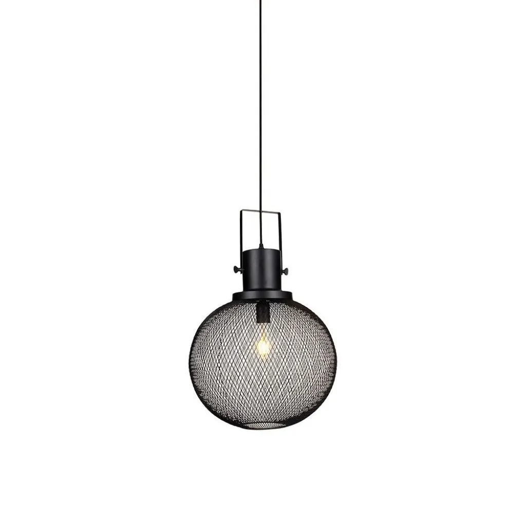 Lampadario LED a Sfera e Rete in Metallo con Portalampada E27 (Max 60W) Colore Nero, vista frontale