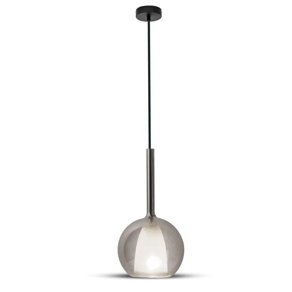 Lampadario LED in Vetro con Portalampada Doppio E27 (Max 60W) Colore Bianco e Grigio d: 180mm, vista frontale