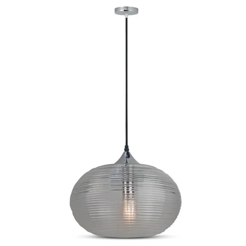Lampadario LED a Sfera in Vetro Ondulato e Metallo con Portalampada E27 (Max 60W) Colore Nero Trasparente, vista frontale