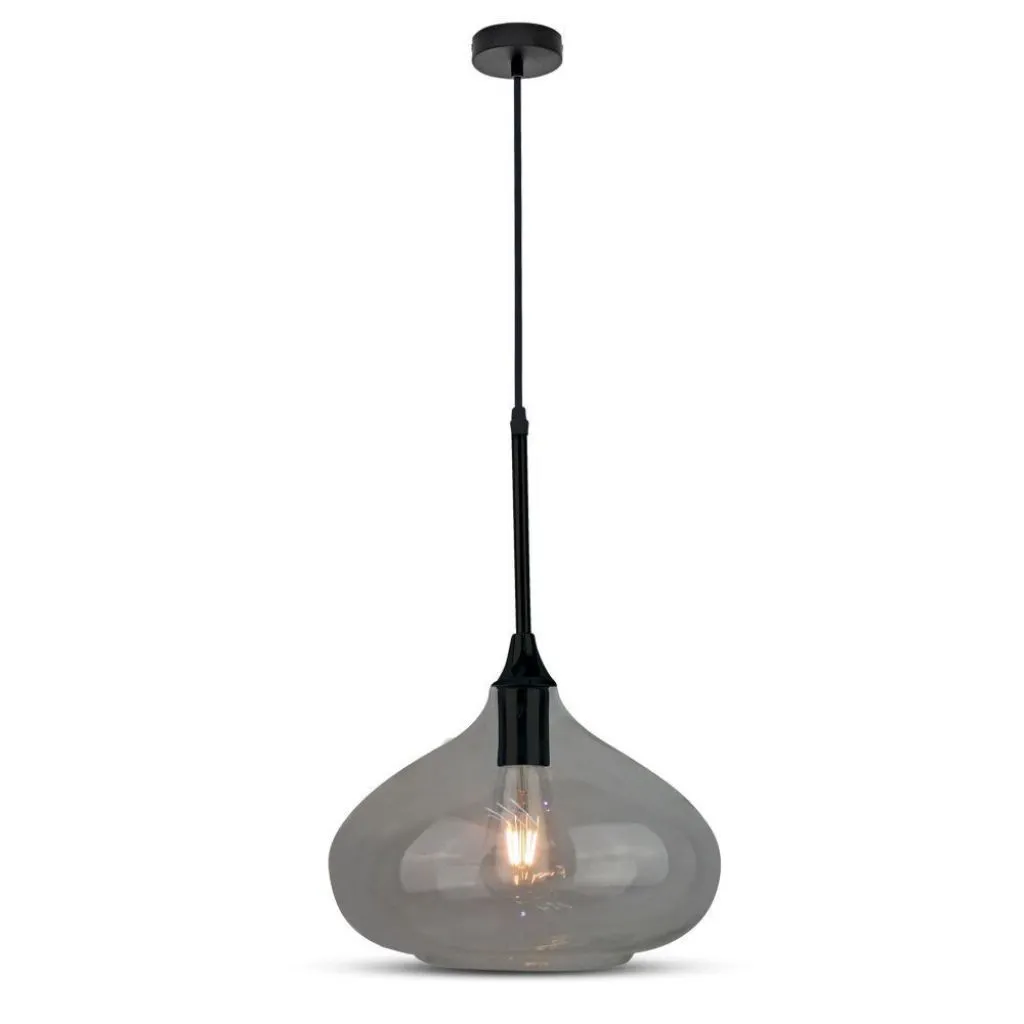 Lampadario LED a Goccia in Vetro Lucido con Portalampada E27 (Max 60W) Colore Nero, vista angolata