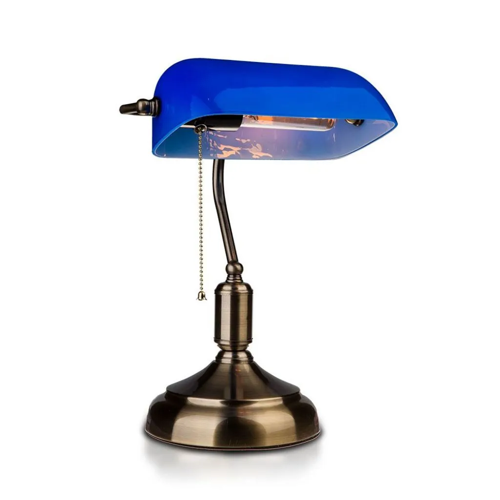 Lampada LED da Tavolo Vintage in Metallo con Portalampada E27 Diffusore Inclinabile di 90 gradi in Vetro Colore Blu, vista frontale