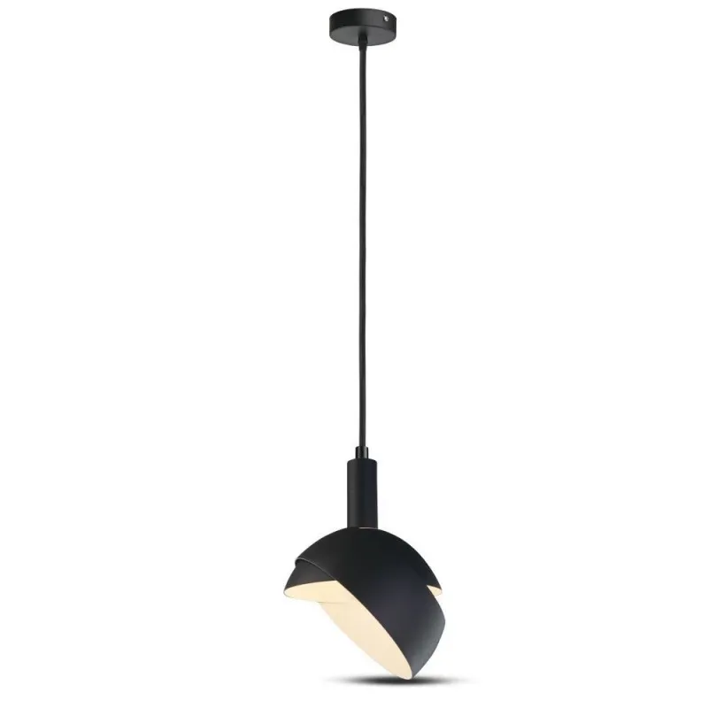 Lampadario LED con Paralume in Alluminio e Portalampada E14 (Max 60W) Colore Nero, vista frontale