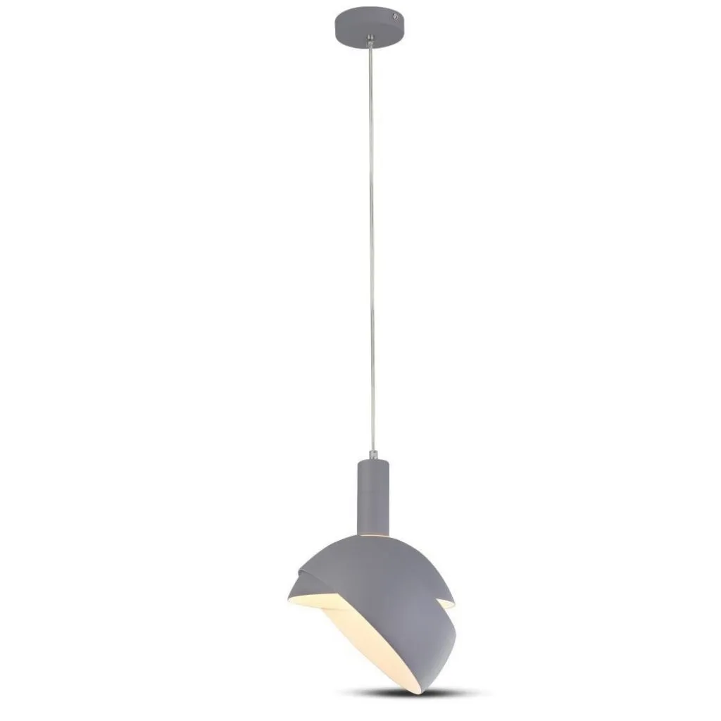 Lampadario LED con Paralume in Alluminio e Portalampada E14 (Max 60W) Colore Grigio, vista front