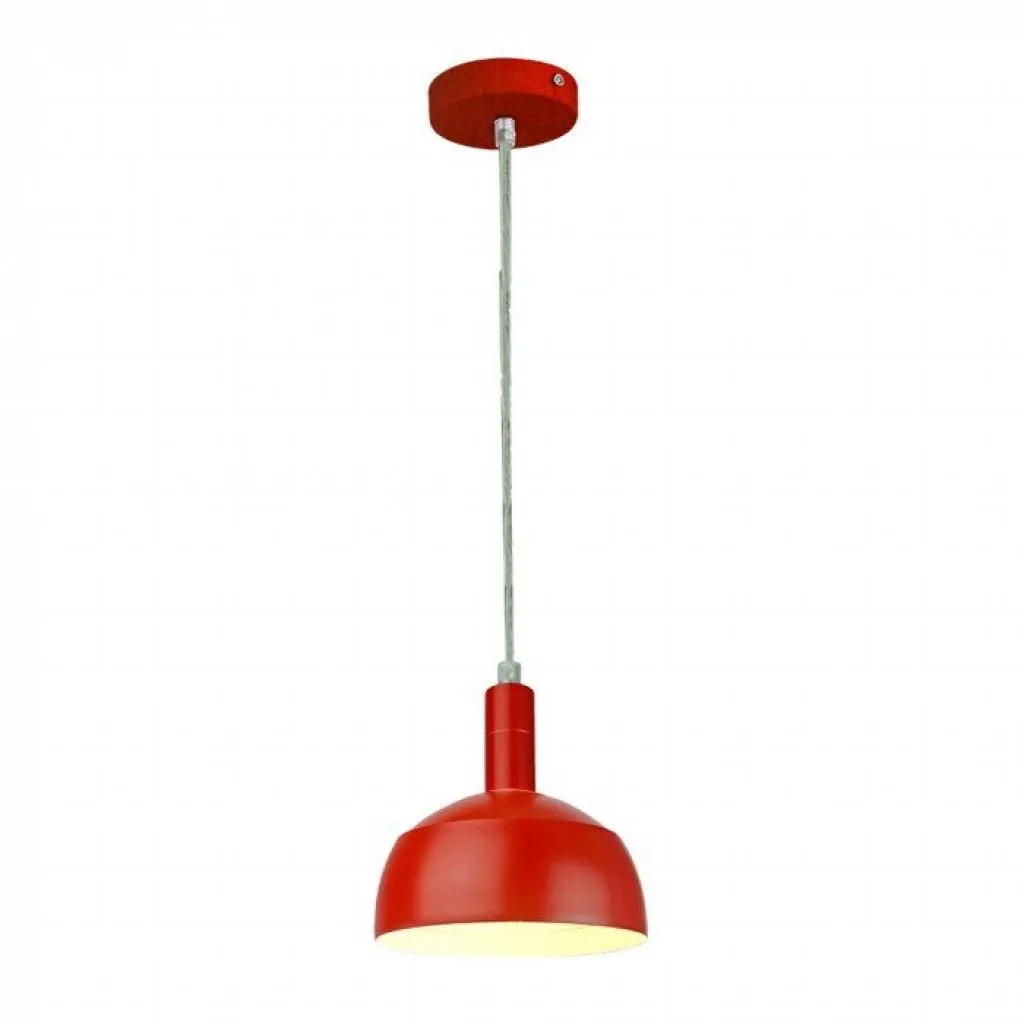 Lampadario LED con Paralume in Alluminio e Portalampada E14 (Max 60W) Colore Rosso, vista frontale