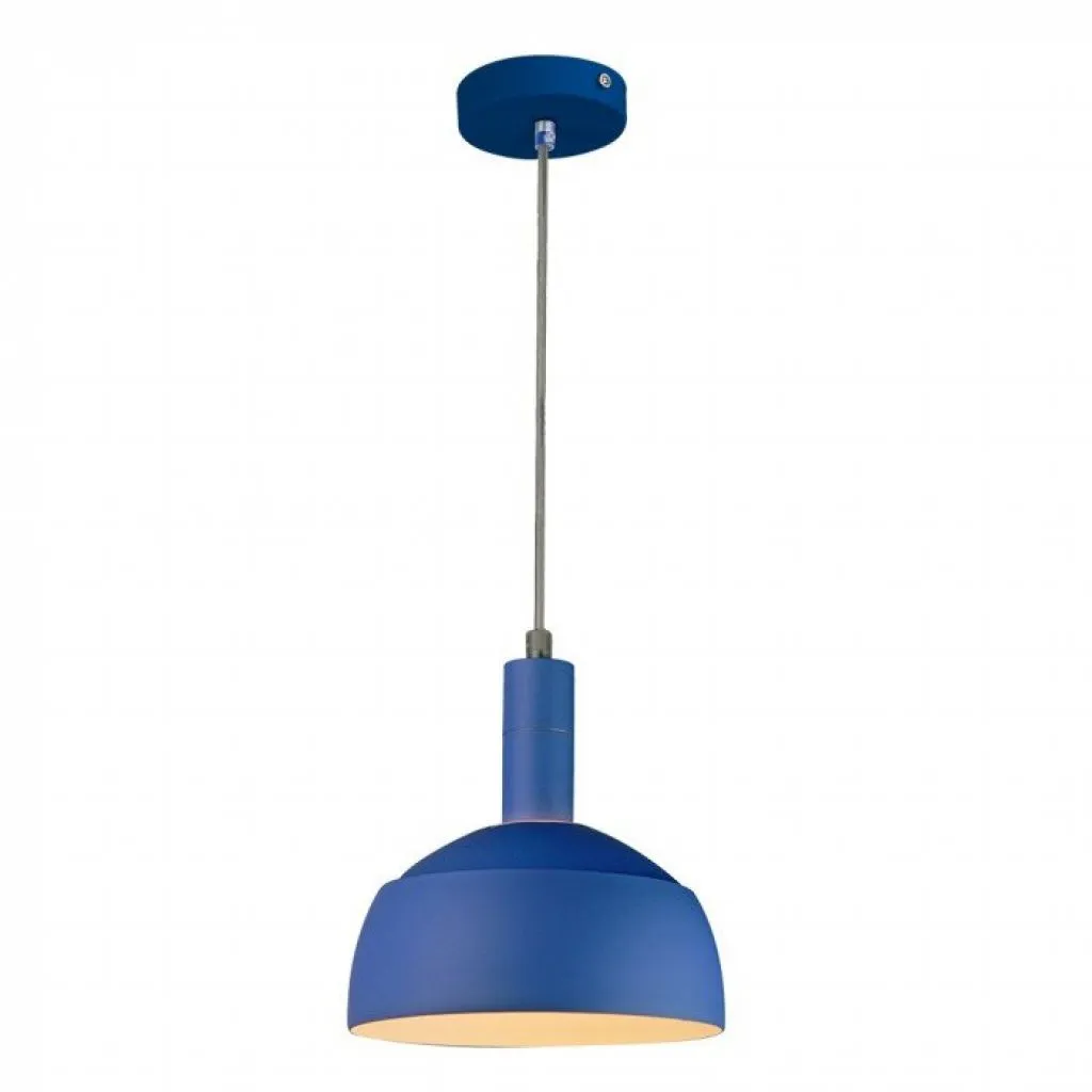 Lampadario LED con Paralume in Alluminio e Portalampada E14 (Max 60W) Colore Blu, vista frontale