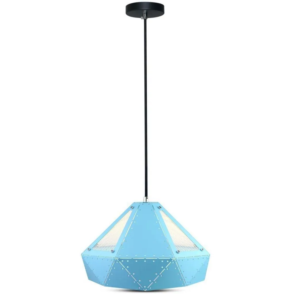 Lampadario LED a Prisma in Metallo con Portalampada E27 (Max 60W) Colore Blu, vista frontale