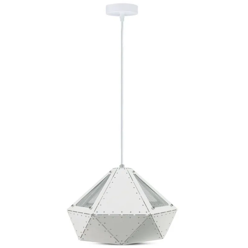 Lampadario LED a Prisma in Metallo con Portalampada E27 (Max 60W) Colore Bianco, vista frontale angolata