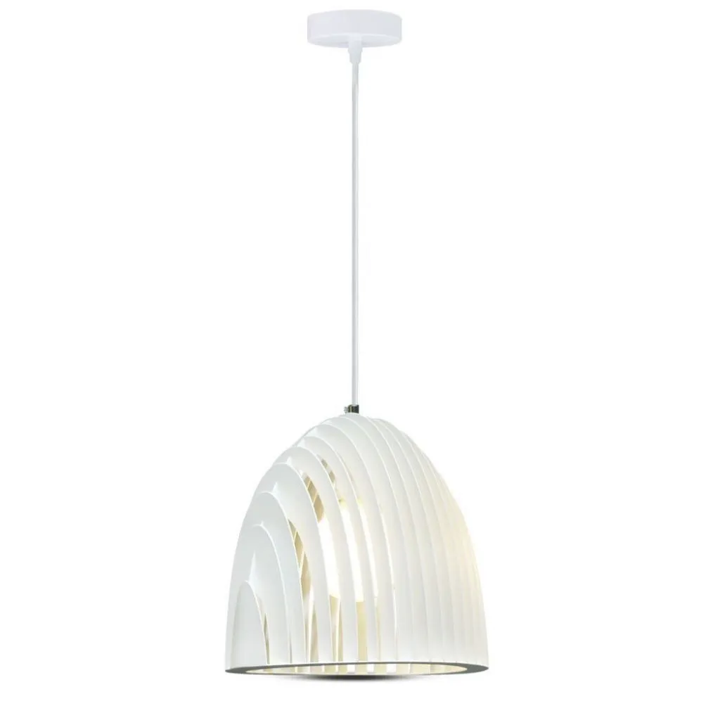 Lampadario LED a Campana Prismatica in Metallo con Portalampada E27 (Max 60W) Colore Bianco, vista frontale