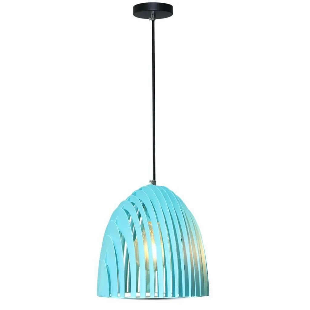 Lampadario LED a Campana Prismatica in Metallo con Portalampada E27 (Max 60W) Colore Blu, vista frontale