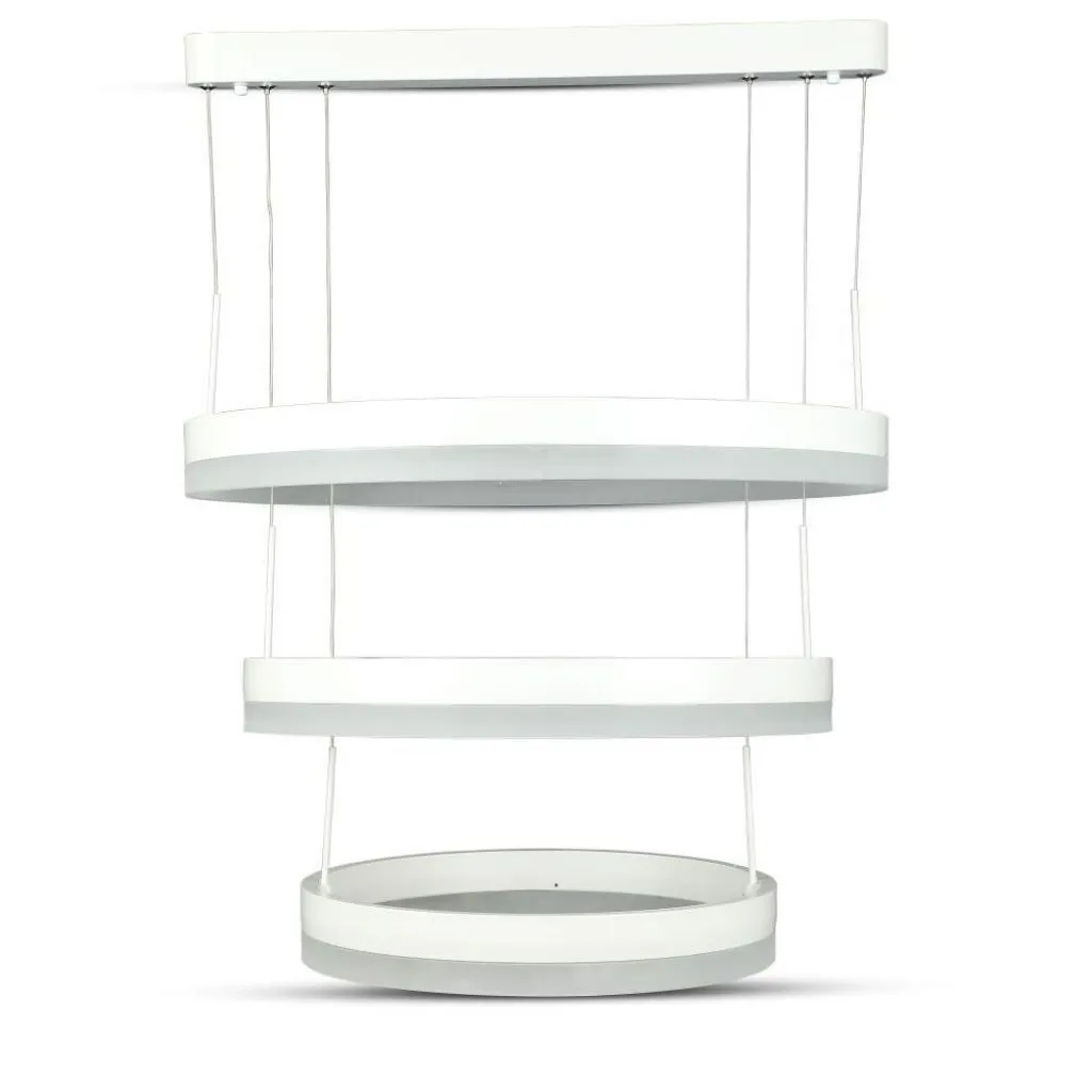 Lampadario Led A Sospensione Con 3 Cerchi 80W In Metallo Colore Bianco 3000K Triac Dimmerabile, vista frontale