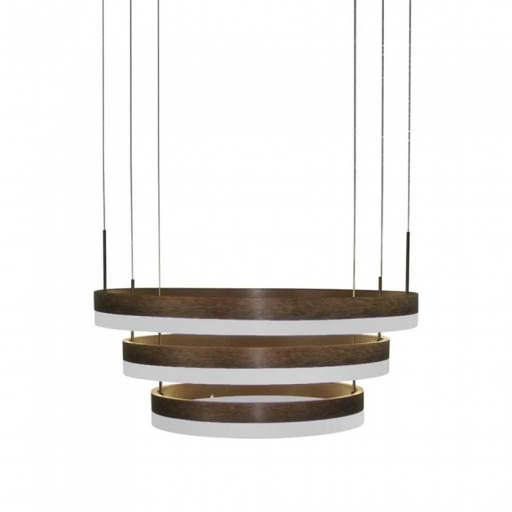 Lampadario Led A Sospensione Con 3 Cerchi 80W In Metallo Colore Caffe 3000K Triac Dimmerabile, vista frontale