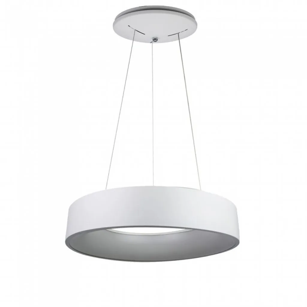Lampadario LED a Sospensione Circolare 20W in Metallo Colore Bianco d: 45cm h: 120cm 3000K, vista frontale