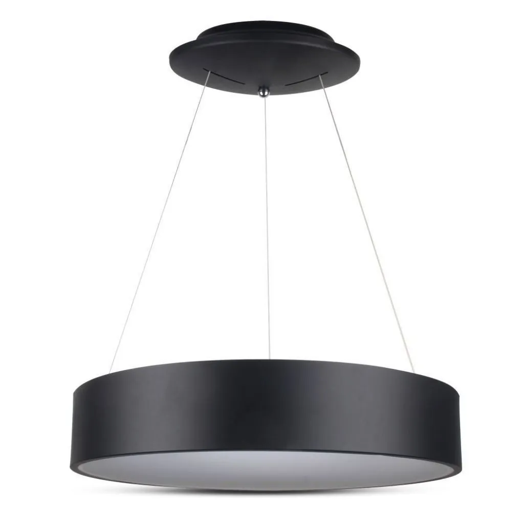 Lampadario LED a Sospensione Circolare 25W in Metallo Colore Nero d: 45cm h: 120cm 3000K, vista frontale generale