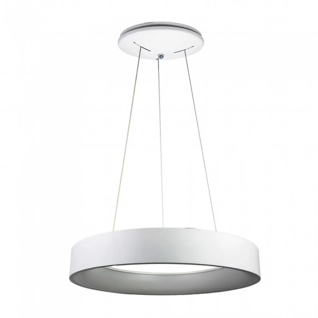 Lampadario LED a Sospensione Circolare 30W in Metallo Colore Bianco d: 60cm h: 120cm 3000K, vista frontale