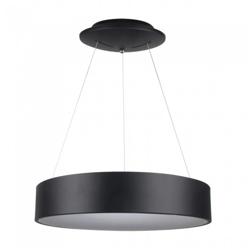 Lampadario LED a Sospensione Circolare 30W in Metallo Colore Nero d: 60cm h: 120cm 3000K, vista frontale