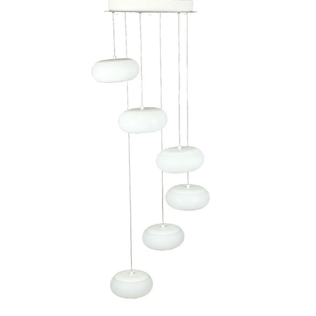Lampadario LED a Sospensione Composto da 6 Tondi 72W in Metallo Colore Bianco 3000K Triac Dimmerabile, vista frontale