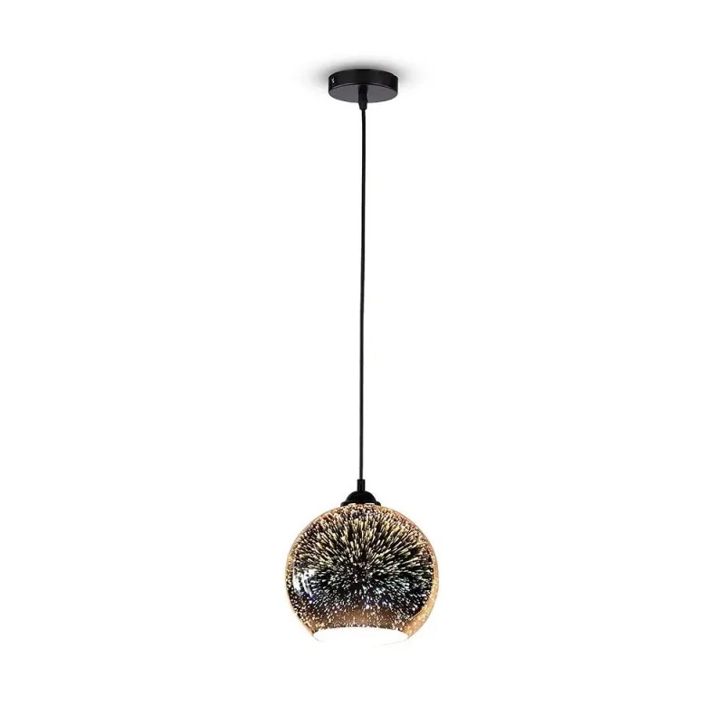 Lampadario LED a Sospensione con Portalampada E27 (Max 60W) Campana in Vetro Colore Cromo Specchio con Effetto 3D d: 20cm, vista