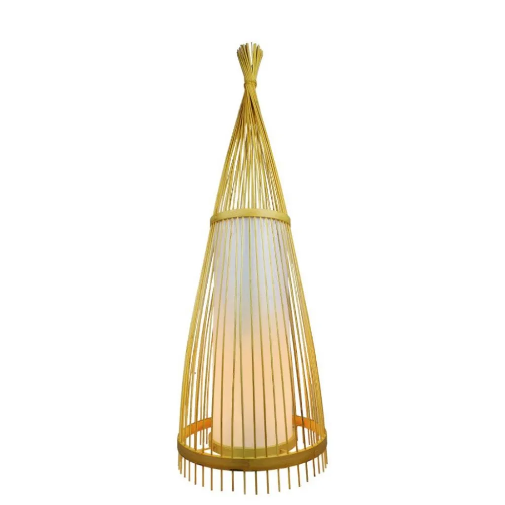 Lampadario LED in Legno a Terra con Portalampada E27 (Max 60W) h:150cm 1,8m Cavo, vista frontale
