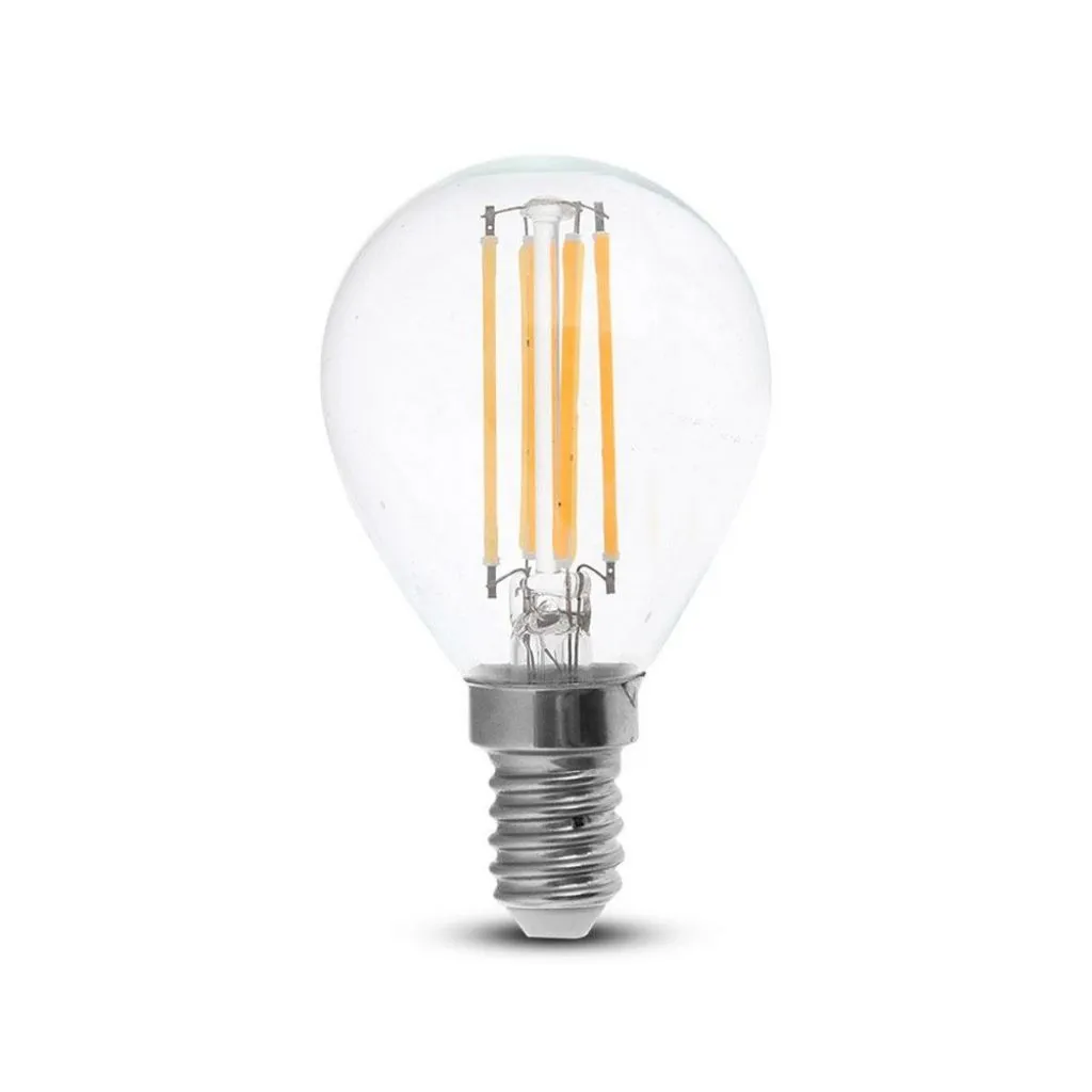 Lampadina LED E14 4W P45 Filamento 4000K, vista frontale