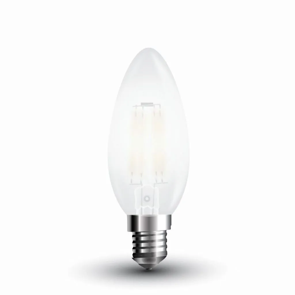 Lampadina LED E14 4W 100LM/W Candela Filamento Satinato 6400K, vista frontale