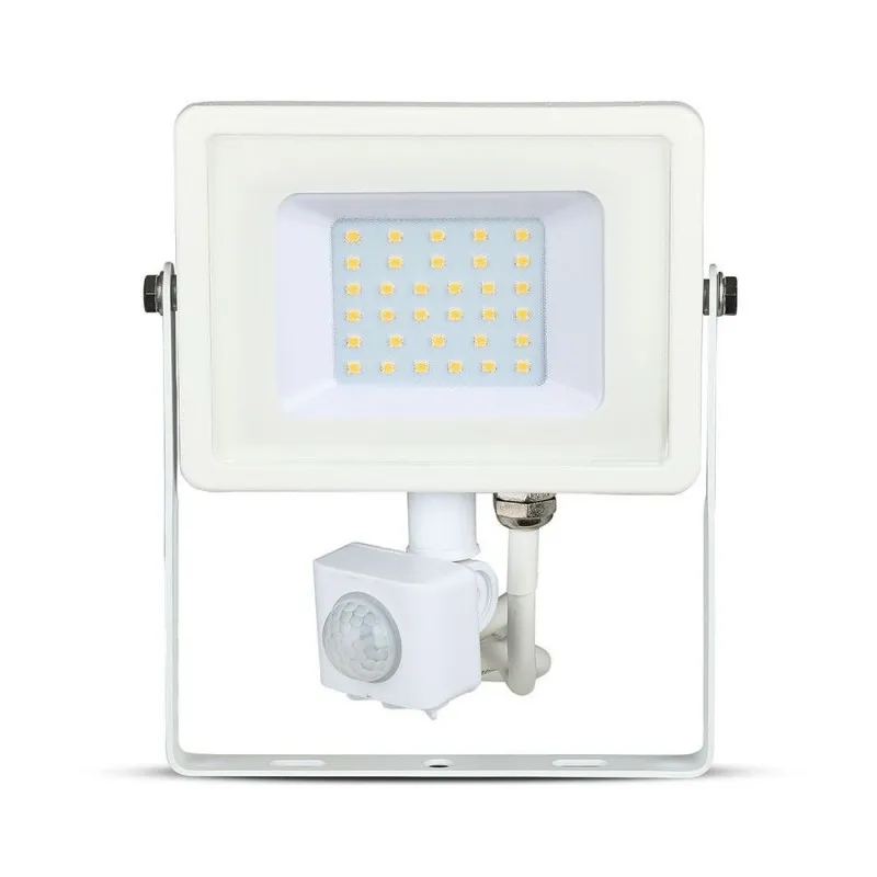 Faro LED Chip Samsung 30W con Sensore di Movimento e Crepuscolare e Interruttore Manuale di Bloccaggio Colore Bianco 6400K, vista frontale