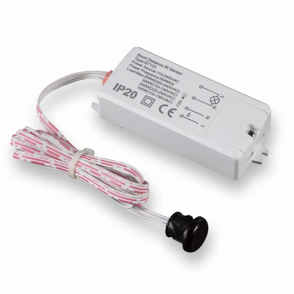 Sensore di Movimento a Infrarossi 30 gradi Attivazione tramite Movimento a Corto Raggio (5-6cm) Colore Bianco (Max 200W), vista angolata dall'alto