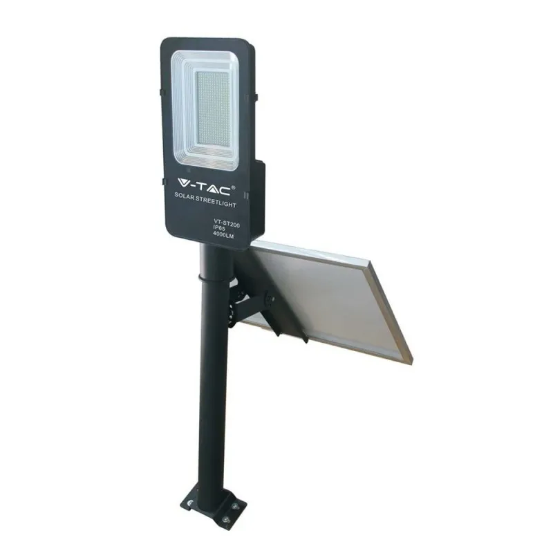 Armatura Stradale LED SMD 50W con Pannello Solare Colore Nero 4000K, vista angolata frontale