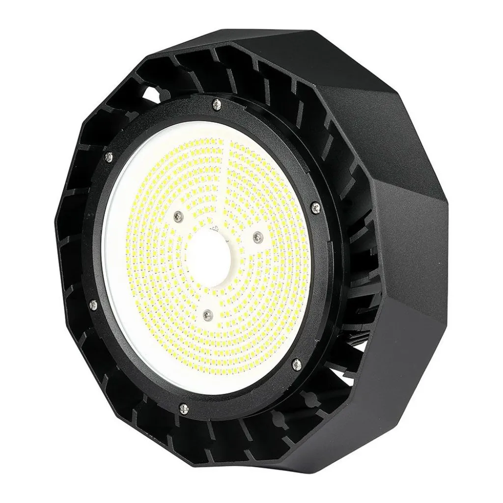 Campana Industriale LED Chip Samsung 100W 180LMw UFO Driver MW Mean Well 120 gradi 6400K Dimmerabile, vista frontale angolata