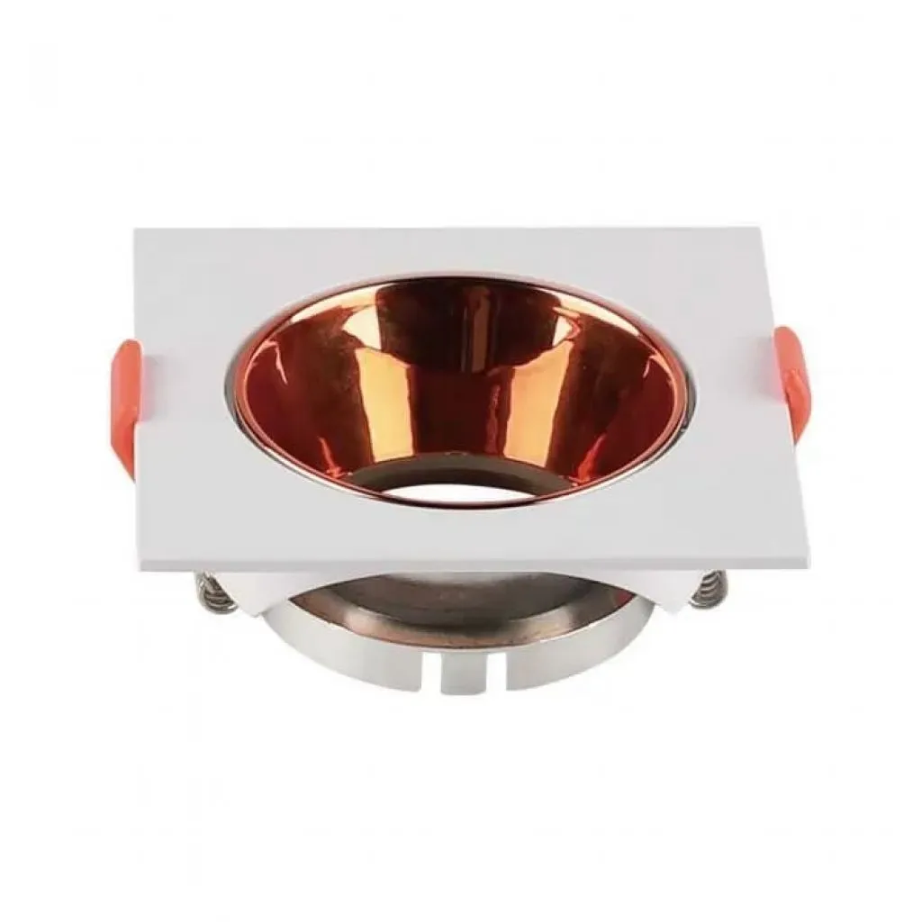 Portafaretto LED da Incasso Quadrato GU10 Corpo Bianco Riflettore Oro Rosa, vista frontale