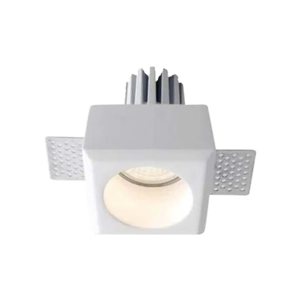Portafaretto LED da Incasso Quadrato GU10 Corpo in Gesso Bianco, vista angolata