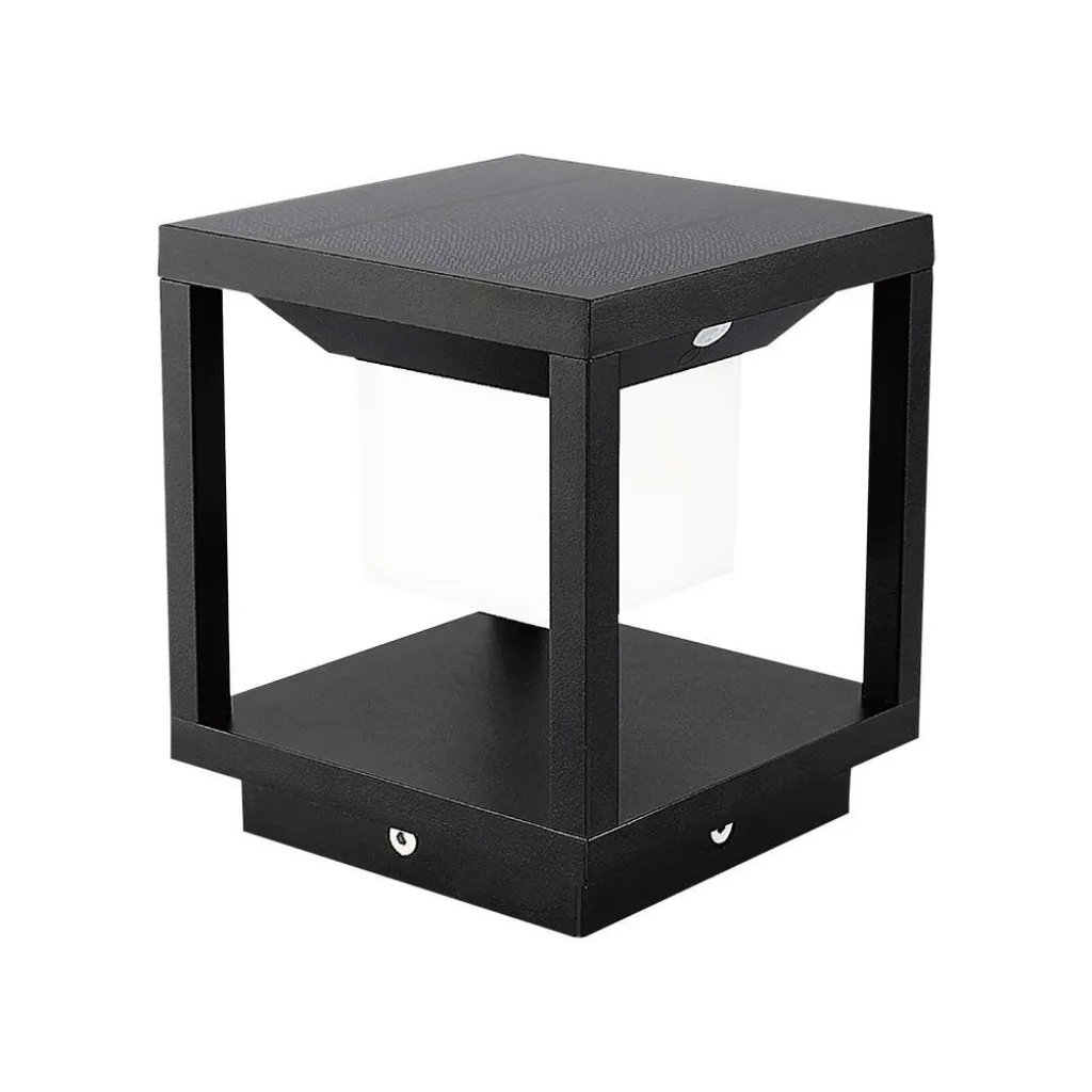 Lampada Solare LED da terra 2W Quadrata con Sensore di Movimento Colore Nero 3000K, vista angolata