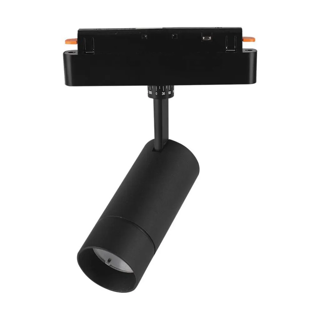 Faretto LED da Binario Magnetico 8W 48V Colore Nero 3in1 CRI90 Compatibile con Alexa e Google Home, vista angolata