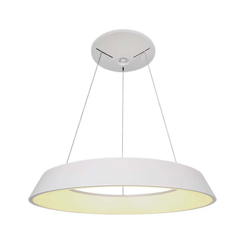 Lampadario LED a Sospensione Circolare 48W Dimmerabile TRIAC in Metallo Colore Bianco 4000K, vista frontale