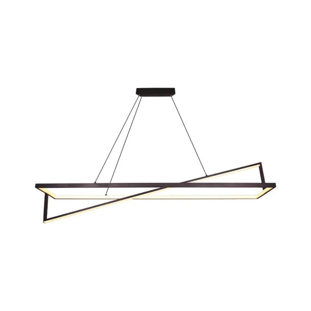 Lampadario LED a Sospensione con 2 Rettangoli 45W Dimmerabile in Metallo Colore Nero 114x22x150cm 3000K Triac, vista angolata