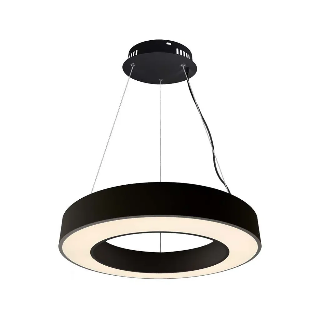 Lampadario LED a Sospensione Circolare 50W Dimmerabile TRIAC in Metallo Colore Nero 4000K, vista frontale