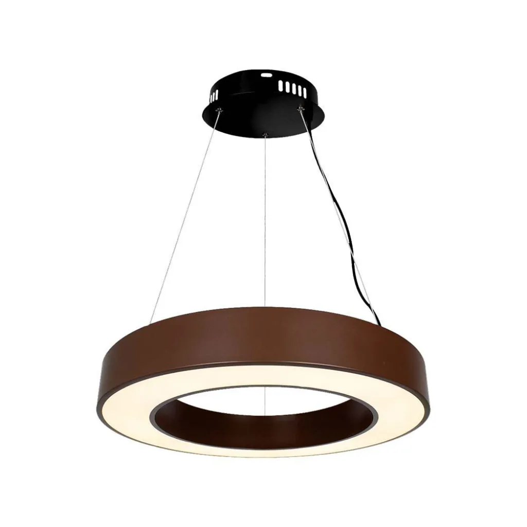 Lampadario LED a Sospensione Circolare 50W Dimmerabile TRIAC in Metallo Colore Corten 4000K, vista frontale
