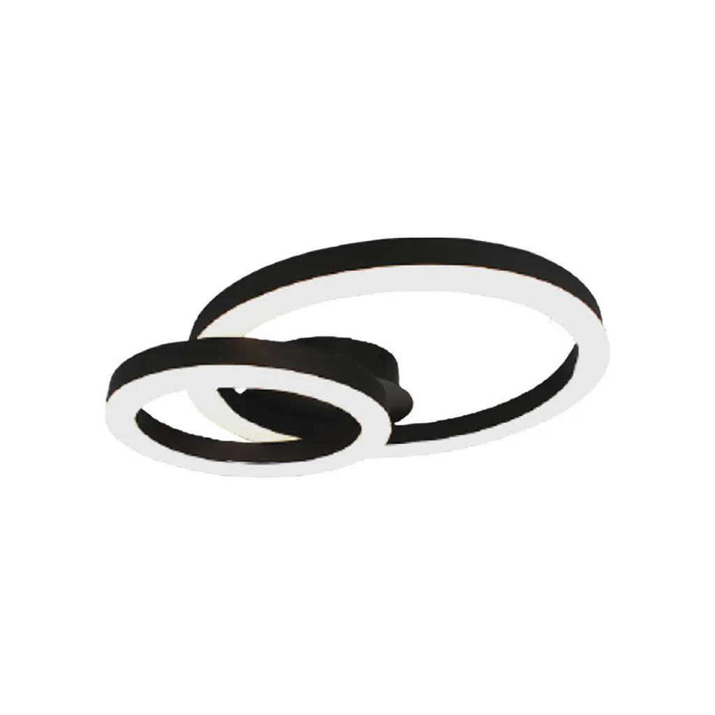 Lampadario LED a Plafone 20W dal Design Moderno a due Anelli D450x105mm Colore Nero 3000K, vista angolata