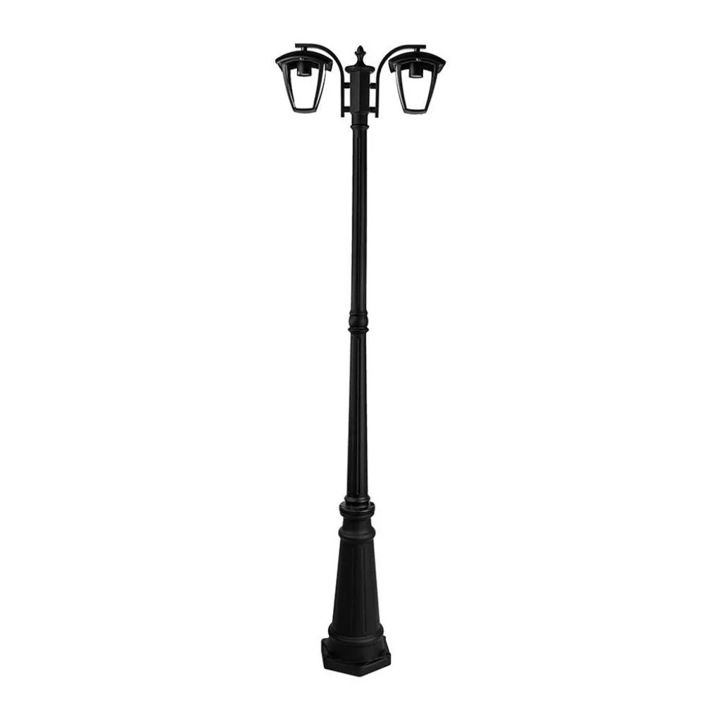Lampione LED con Portalampada E27 (Max 2x60W) Colore Nero h: 199cm, vista frontale