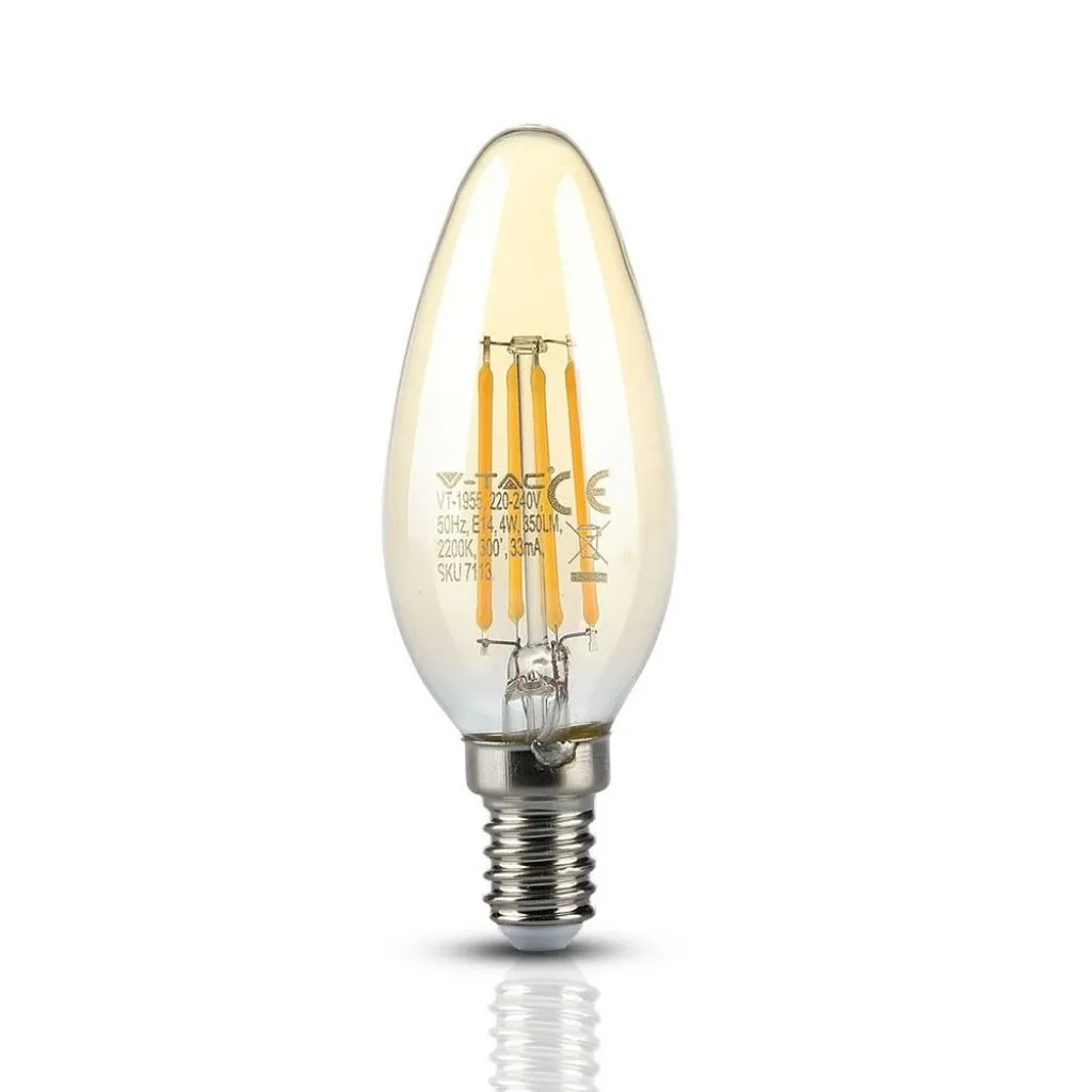 Lampadina Led E14 4W Candela Filamento Ambrato 2200K, vista frontale