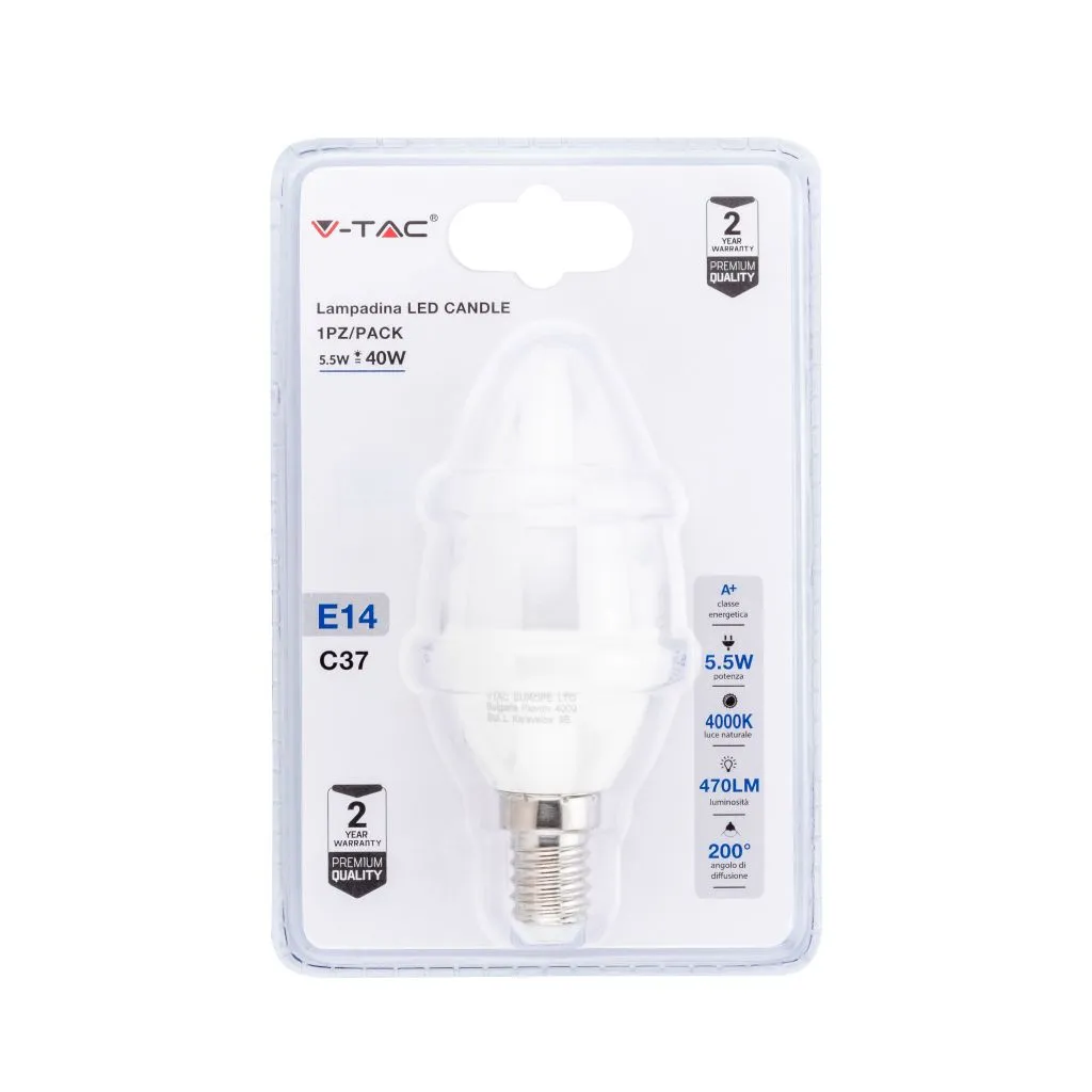 Lampadina Led E14 55W A Candela 4000K Blister 1 Pezzo, vista frontale blister