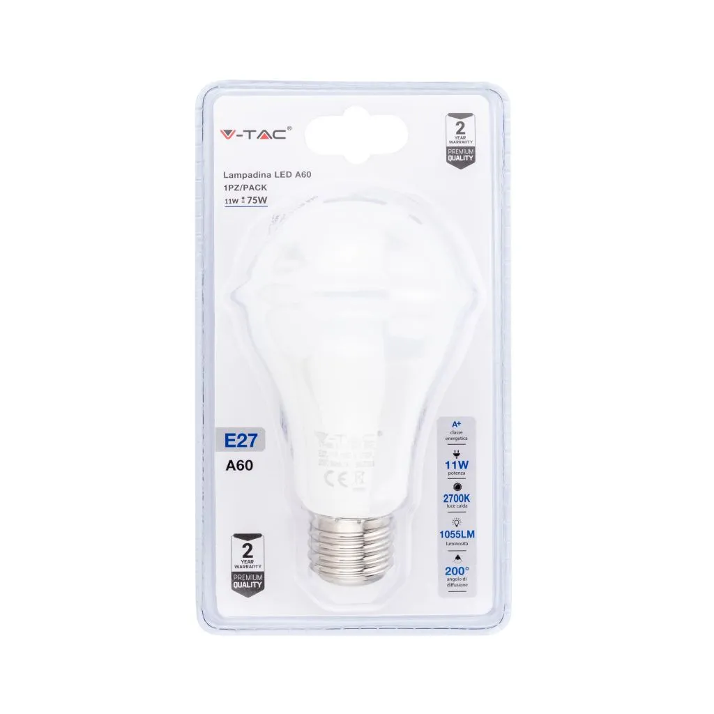 Lampadina Led E27 11W A60 2700K Blister 1 Pezzo, vista frontale della confezione