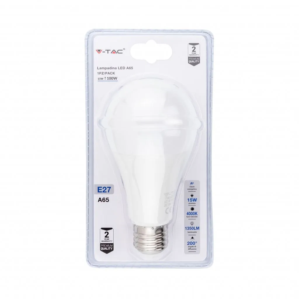 Lampadina Led E27 15W A60 4000K Blister 1 Pezzo, vista frontale blister